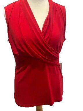 DKNY Womens SLEEVELESS WRAP Top Size M Red